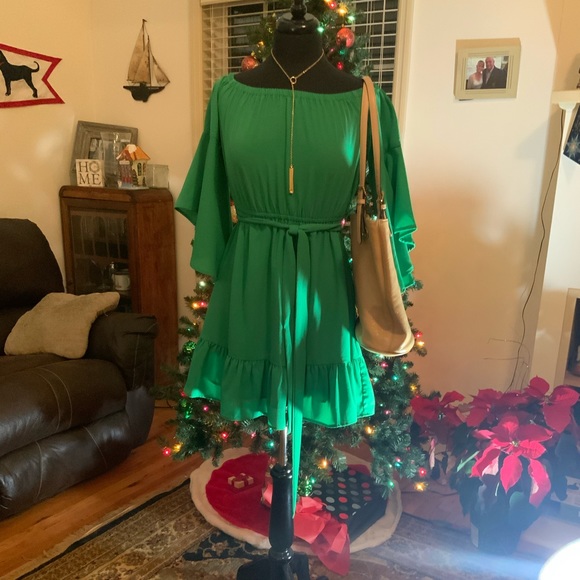 ee:some Solid Green Chiffon midiDress - Picture 1 of 9
